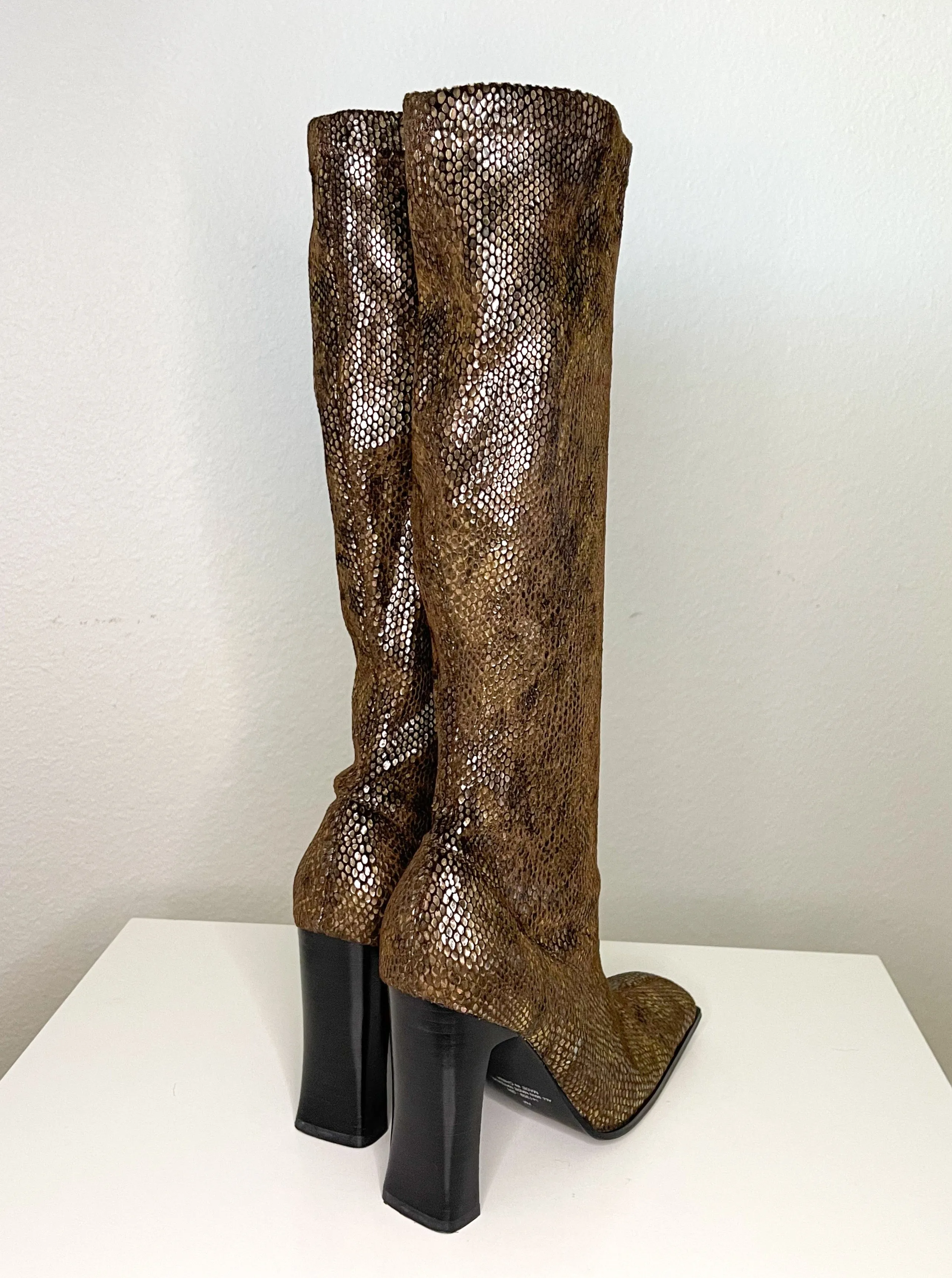 Brown Snake-Print Knee High Boots (7)