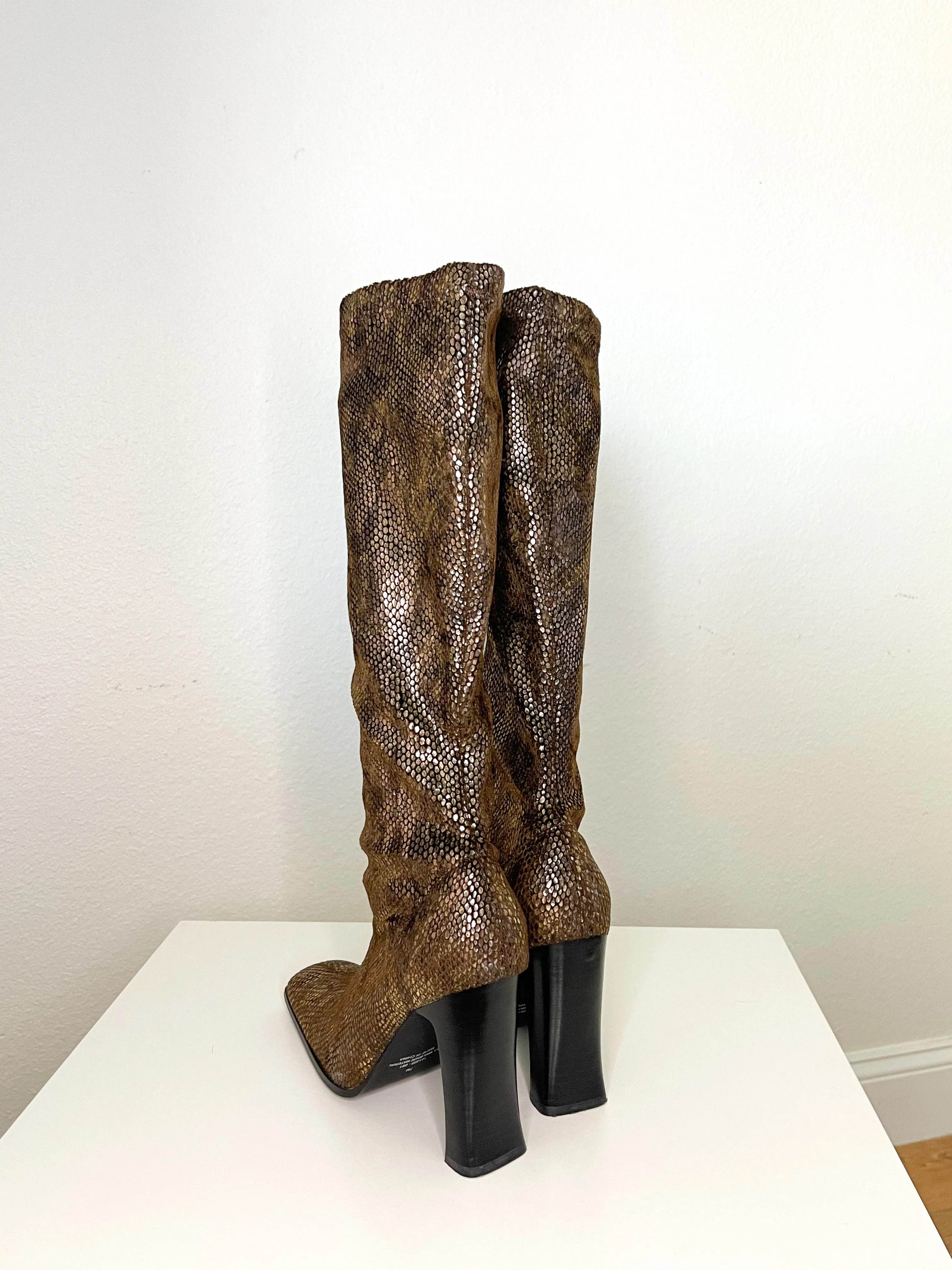 Brown Snake-Print Knee High Boots (7)