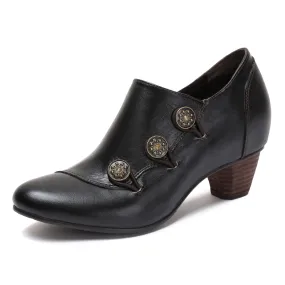 CrazycatZ Leather Pumps,Womens Colorful Vintage Block Heel Oxford Vintage Shoes Pumps Buttoned Deco Black