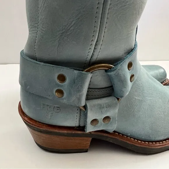 Frye Harness Blue Floral Studded Boots